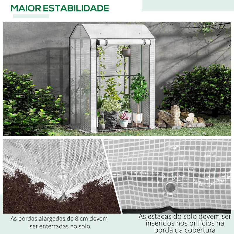 Estufa de Jardim Estufa com Porta Enrolável 8 Orifícios de Ventilação e Estrutura de Metal para Cultivo de Plantas 100x80x150cm Branco