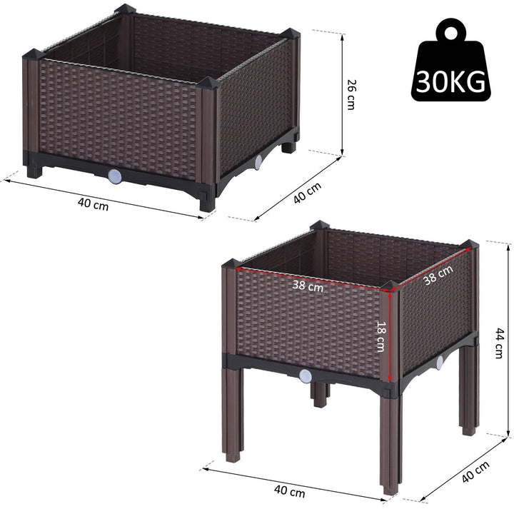 Conjunto 2 plantadores quadrados com furos de drenagem de água 40x40x26 / 44cm