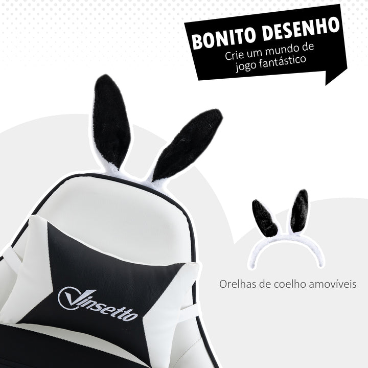Cadeira Gaming Profissional Cadeira Gamer Giratória de Couro PU com Altura Ajustável Inclinável 135° Apoio para a Cabeça e Apoio para os Pés para Escritório 65x63x136-142 cm Branco e Preto