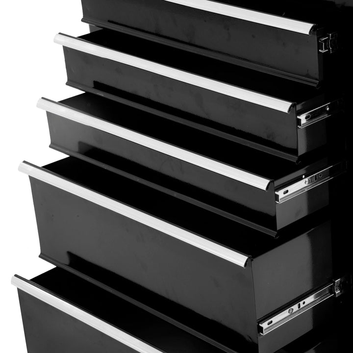 Carrinho de ferramentas com 5 gavetas para oficina - Preto - Chapa de aço - 61,5 × 33 × 85 cm (CxLxA)