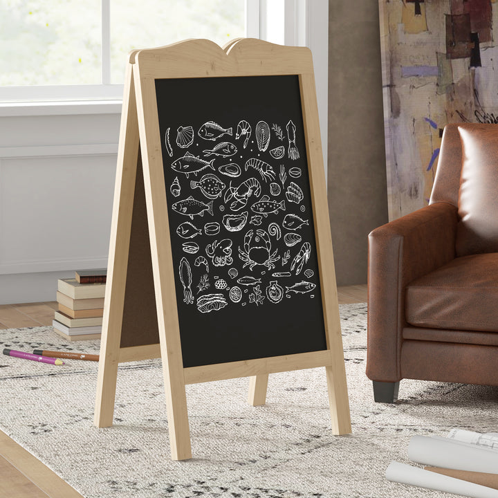 Quadro de Cavalete Madeira Cavalete Quadro Negro Magnético Dobrável com 8 Gizes Líquidos e 6 Placas de Palavras Dupla Face 51x42x101 cm Madeira