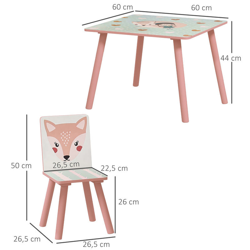 Conjunto de Mesa e Cadeiras para Crianças de 3 Peças Mesa Infantil com 2 Cadeiras Conjunto de Móveis para Atividades com Crianças de 3-8 Anos para Dormitório Sala de Jogos Rosa