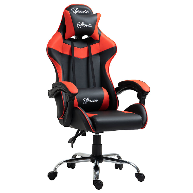 Cadeira Gaming Ergonômica Cadeira para Videojogos Reclinável com Altura Regulável Apoio para a Cabeça e Almofada Lombar 63x67x119-127cm Vermelho e Preto