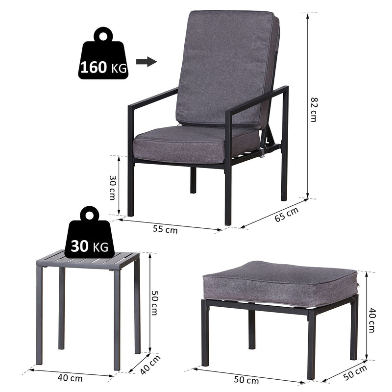 Conjunto de móveis de terraço 2 cadeiras 1 mesa e 2 apoios para pés