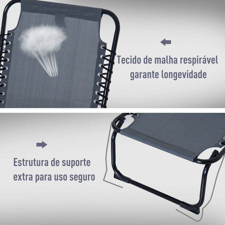 Espreguiçadeira dobrável reclinável e ajustável 3 posições para jardim com sistema de laço Estrutura de Aço 197x58x76 cm cinza