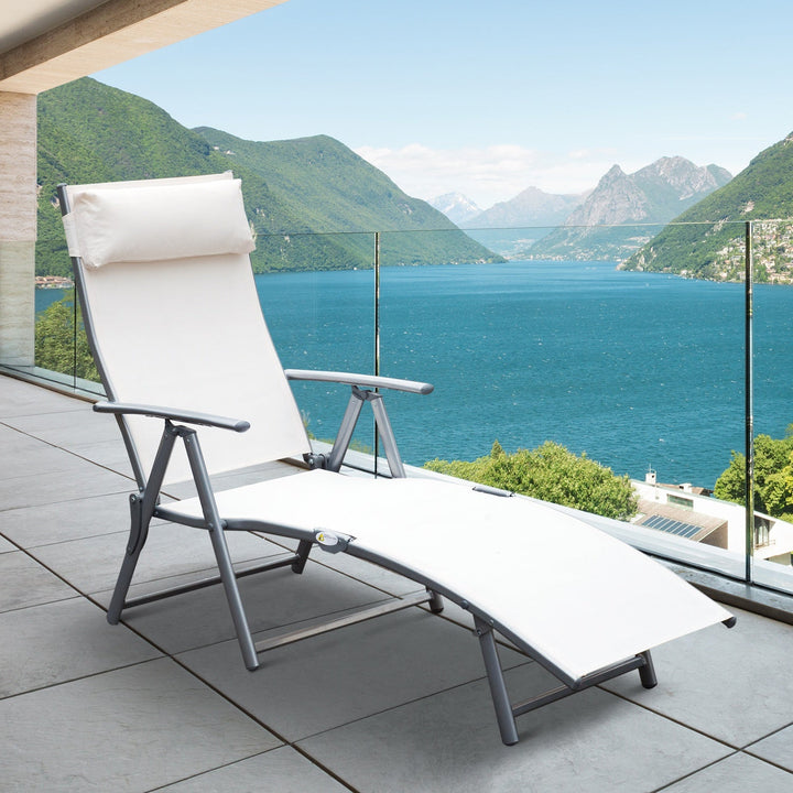 Espreguiçadeira Dobrável Encosto Ajustável para 7 Níveis com Travesseiro Resistente ao Textilene Relaxar na Piscina Exterior Terraço Camping 137x63,5x100,5 cm cm Aço