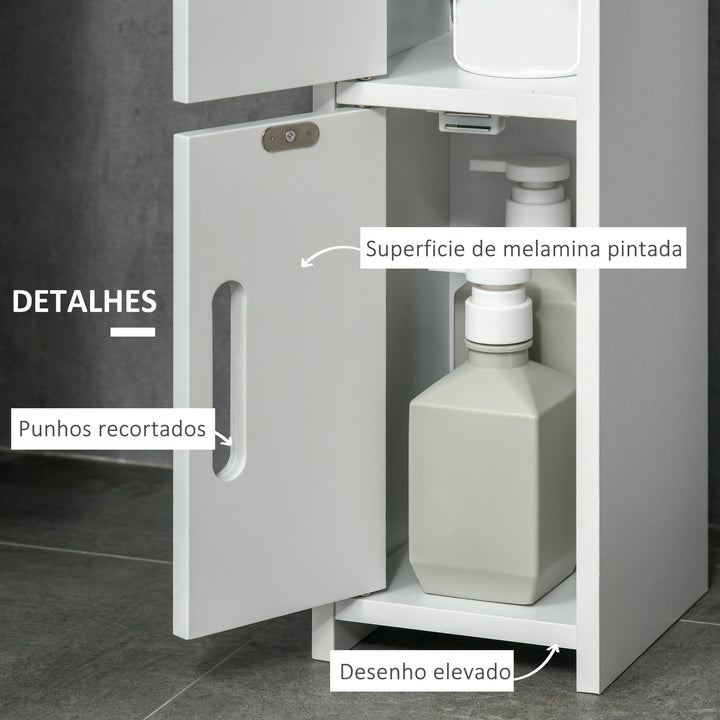 Coluna Casa de Banho com 3 Portas e 3 Prateleiras Abertas Coluna Auxiliar para Sala de Estar Casa de Banho Dormitório Estilo Moderno 15x17x120cm Branco