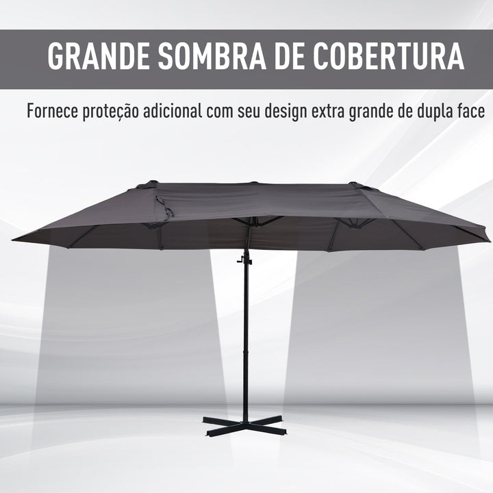 Guarda-sol de Jardim Duplo com Manivela 270x460x250 cm, Cinza