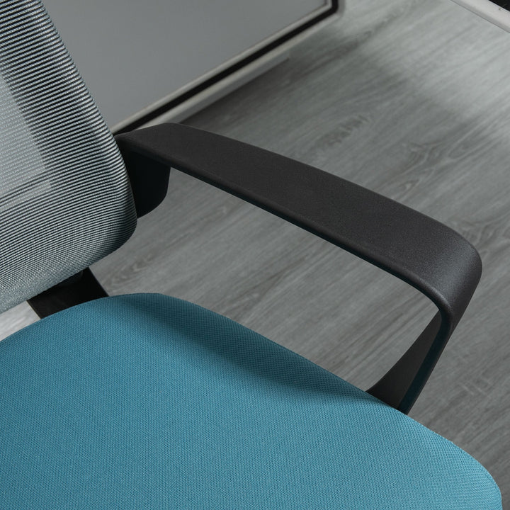 Cadeira de Escritório Ergonômica Giratória com Altura Ajustável Apoio para a Cabeça Apoio para os Braços e Suporte Lombar Reguláveis 63,5x63x116,5-125,5cm Azul e Cinza
