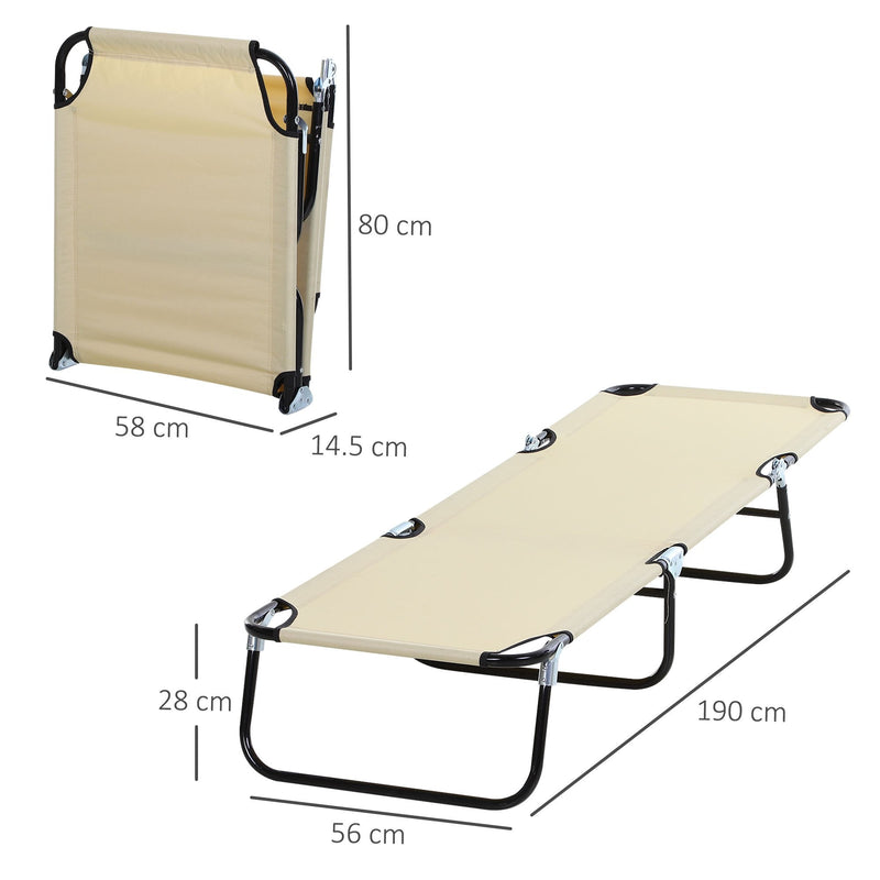 Espreguiçadeira dobrável reclinável com ângulo ajustável de 3 posições para exterior carga 120 kg 190x56x28 cm Creme