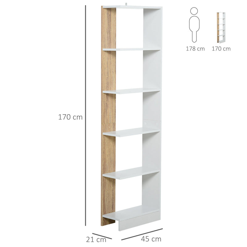 Prateleira com 5 prateleiras multiuso com base elevada 45x21x170 cm Branco e carvalho