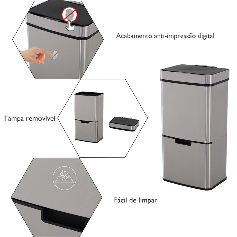 Caixote de Lixo Automático com sensor da abertura, em Aço inoxidável