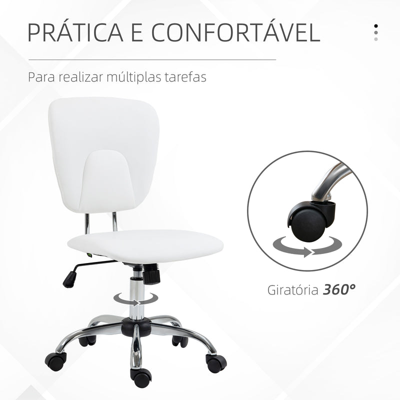 Cadeira de Escritório Cadeira de Escritório Giratória de Couro PU com Altura Ajustável e Função Basculante para Estúdio Dormitório Carga Máxima 120 kg 50x54x87,5-96,5 cm Branco