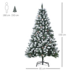 Árvore de Natal Artificial 150cm com 676 Ramas e 41 Pinhas Folhas de PVC com Efeito de Neve Base Dobrável e Suporte Metálico para Interiores Verde