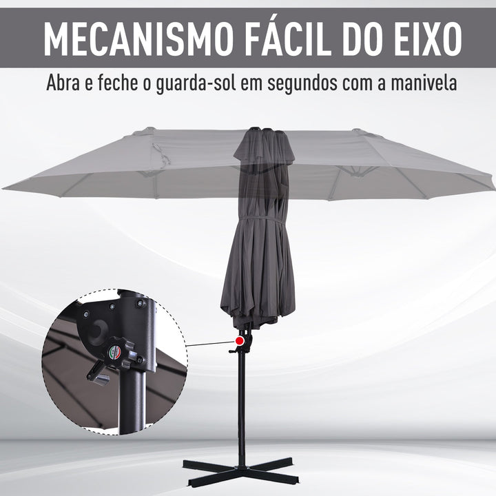Guarda-sol de Jardim Duplo com Manivela 270x460x250 cm, Cinza
