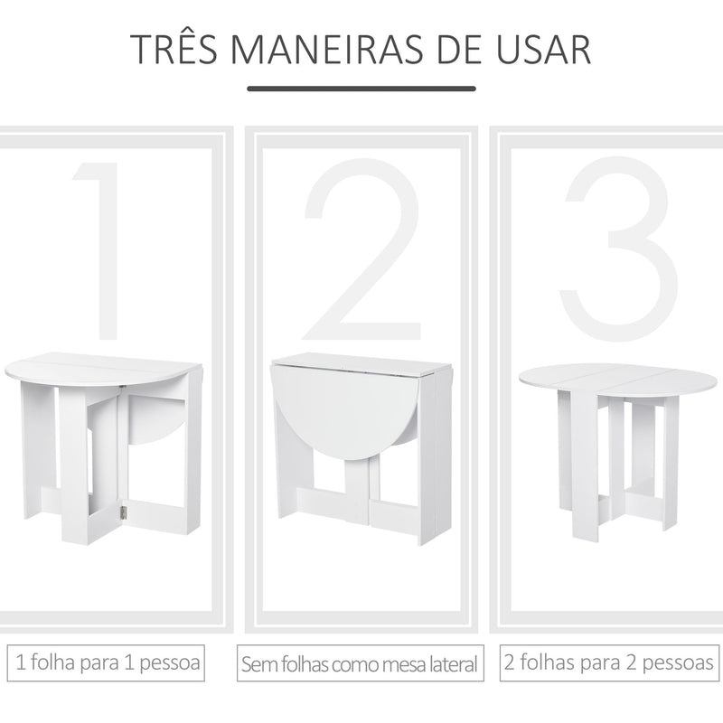 Mesa dobrável com 2 asas dobráveis ??Mesa lateral de madeira 104x76x73,7 cm Branco