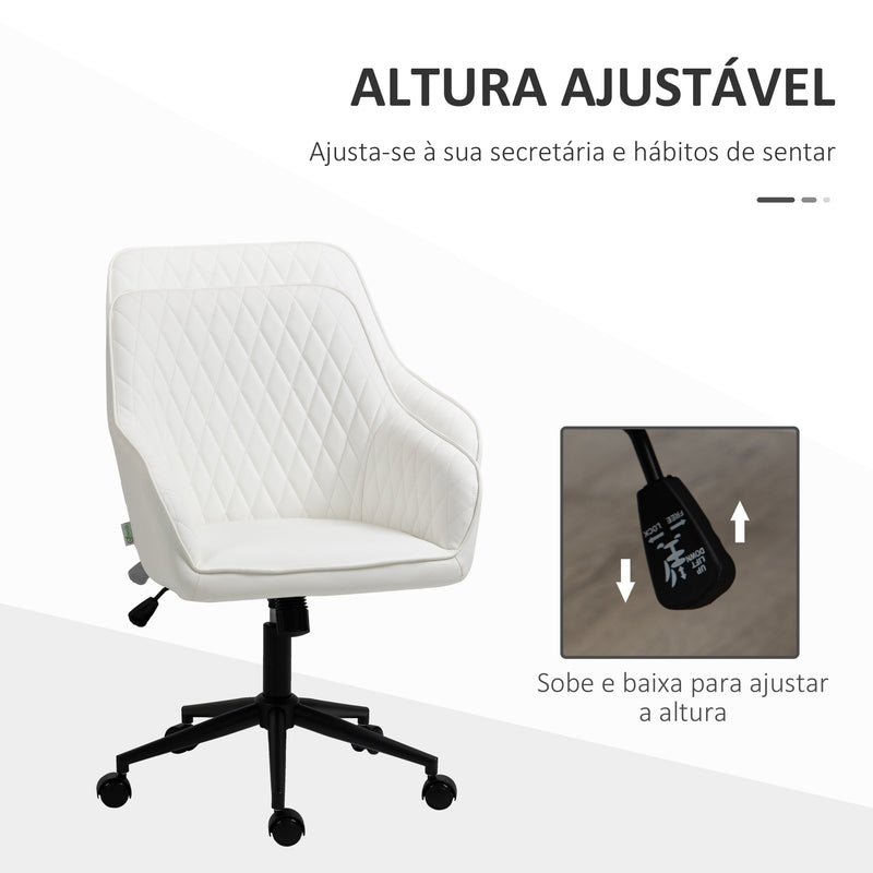 Cadeira de Escritório Operativa Cadeira de Escritório Giratória de Couro PU com Altura Ajustável e Função de Inclinação pra Sala de Estar Dormitório Estúdio 59x60x90-100 cm Branco