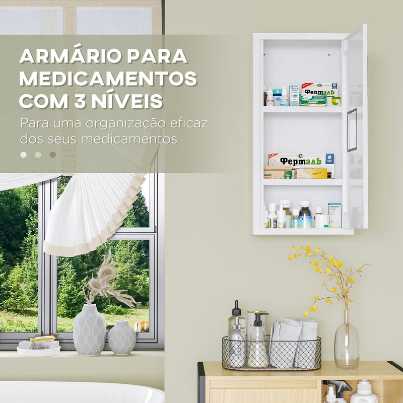 Armário Farmácia de Parede Armário de Medicamentos de Aço com 3 Níveis Porta Magnética para Cozinha Casa de Banho 30x12x60 cm Branco