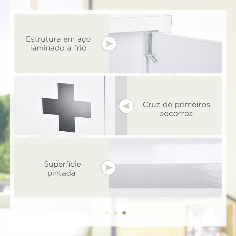 Armário Farmácia de Parede Armário de Medicamentos de Aço com 3 Níveis Porta Magnética para Cozinha Casa de Banho 30x12x60 cm Branco