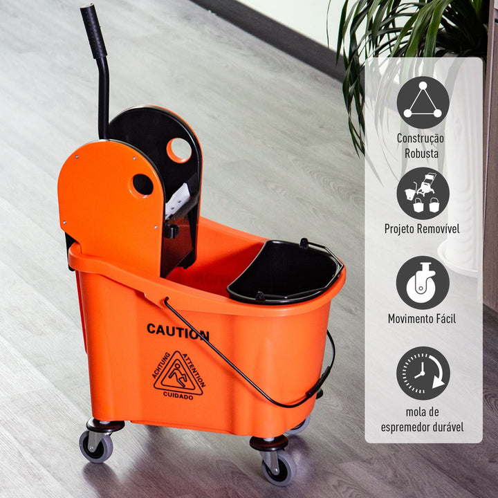 Balde para esfregona comercial com espremedor 36L Capacidade 54x41x91,5 cm Laranja