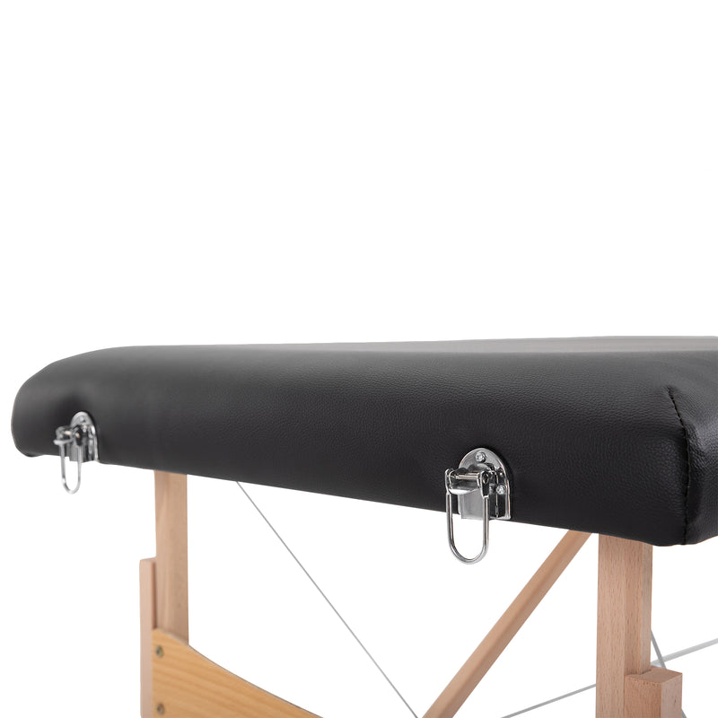 Marquesa de Massagem Dobrável Mesa de Massagem Portátil com Apoio para a Cabeça Estrutura de Madeira Altura Ajustável e Bolsa de Transporte 186x60x58-81 cm Preto