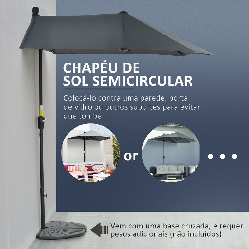 Chapéu de Sol de Parede 190x200x240 cm Chapéu de Sol de Jardim com Manivela Mastro de Aço Base Cruzada e Proteção Solar para Terraço Balcão Cinza