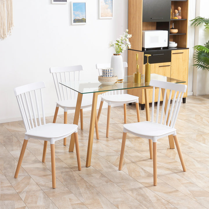 Conjunto de 4 Cadeiras Estilo Nórdico Cadeiras de Cozinha com Encosto Alto Assento de Polipropileno e Pés de Madeira de Faia Carga Máx. 120kg 43x52,5x83cm Branco e Madeira