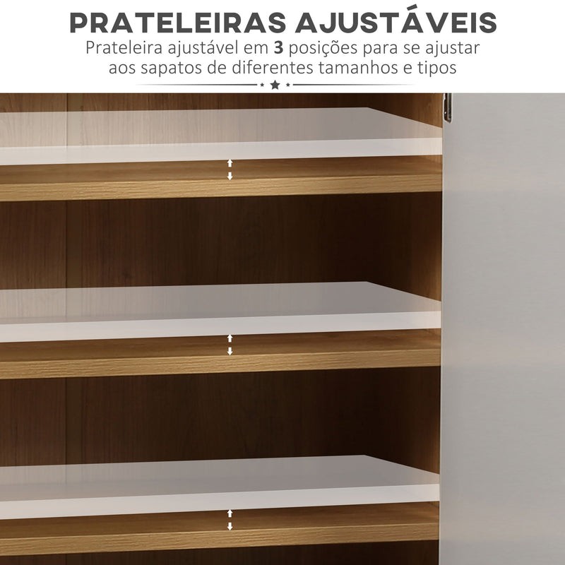 Sapateira Moderna Armário para Sapatos com 2 Portas 5 Prateleiras de Armazenamento para 15 Pares de Sapatos para Dormitório Corredor Entrada 60x32x100cm Madeira e Branco