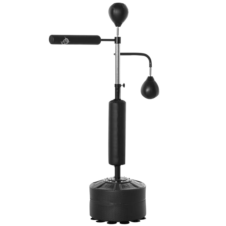 Saco de Boxe de Pé com Altura Ajustável com 2 Bolas de Velocidade Barra Giratória 360° e Base Preenchida com Água ou Areia Punching Ball para Adultos 88x50x160-230cm Preto