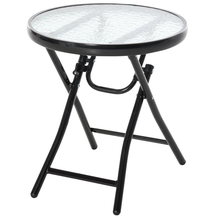 Mesa dobrável redonda de vidro Mesa de jardim com fivela de segurança borda coberta de metal interno e externo Ø45x50 cm Preto