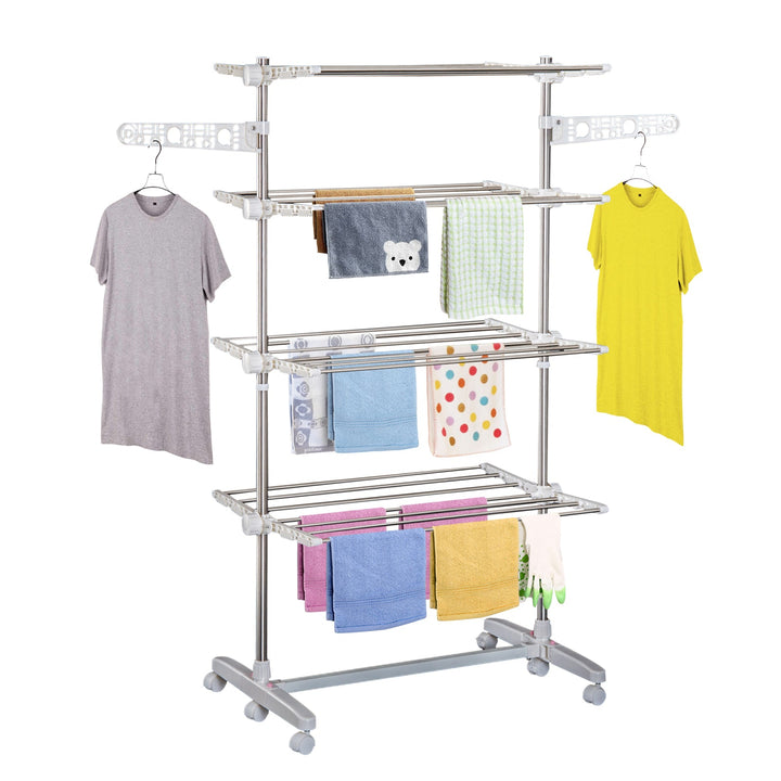 Estendal de Roupa tipo Pendurador Móvel Branco e Aço Inoxidável (80-142) x 55 x 178 cm