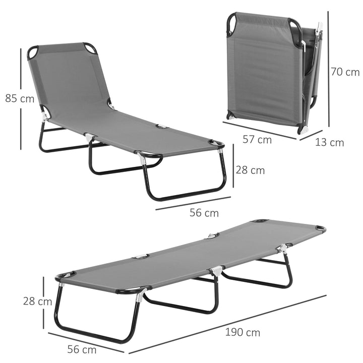 Espreguiçadeira Dobrável Reclinável com Ângulo Ajustável de 3 Posições para Exterior Carga 120 kg 190x56x28 cm Cinza