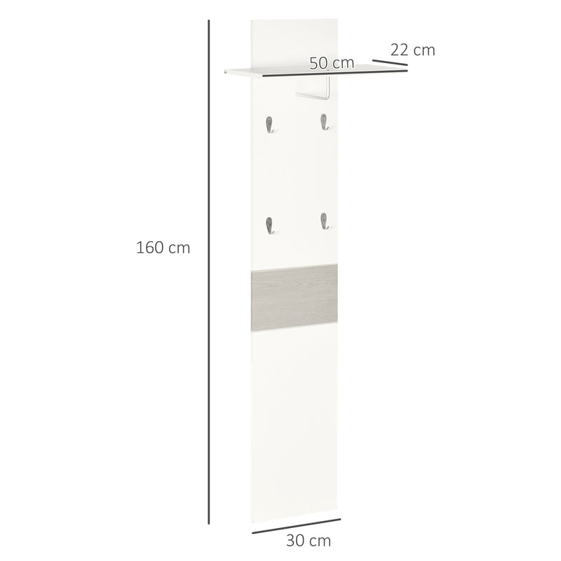 Móvel Cabide de Entrada com 4 Ganchos Cabide de Parede com Barra Suspensa de Alumínio para Entrada Dormitório Corredor 50x23,5x60cm Branco e Cinza