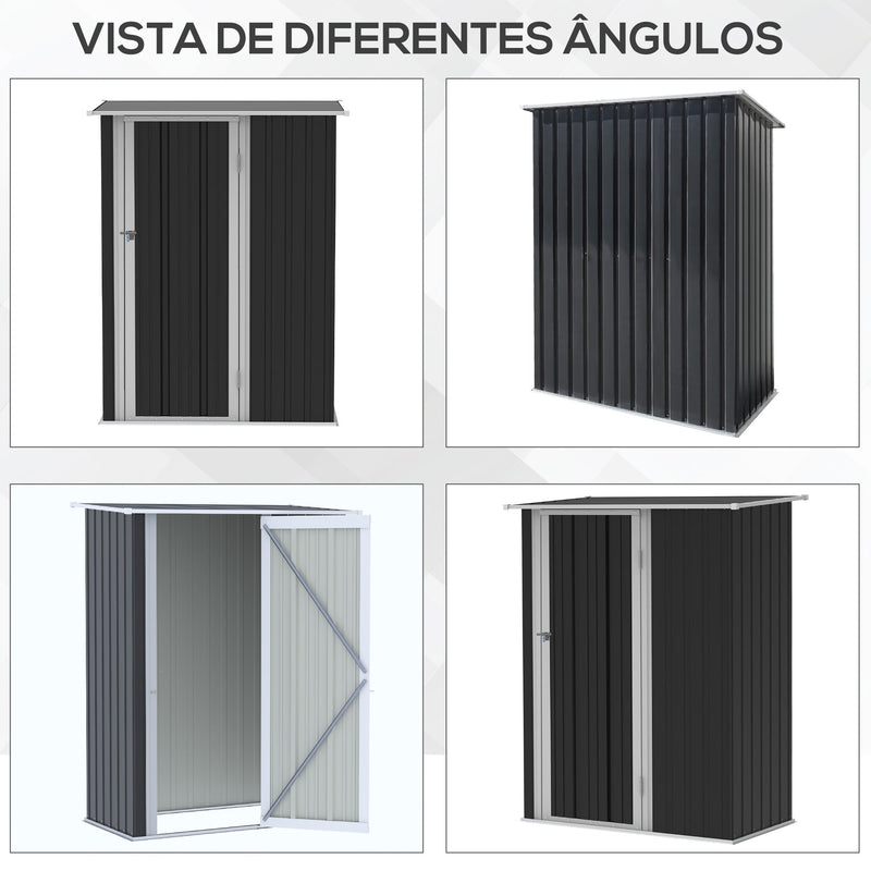 Abrigo de Jardim 1,07m² 142x84x189cm Abrigo de Jardim de Aço Galvanizado com Porta Fechadura e Orifícios de Drenagem para Armazenamento de Ferramentas Cinza