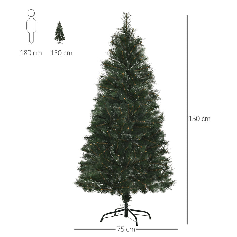 Árvore de Natal 150cm Artificial com 219 Agulhas de Pinheiro de PVC Ignífugo Base Dobrável e Suporte de Aço Montagem Rápida Decoração de Natal para Interiores Verde