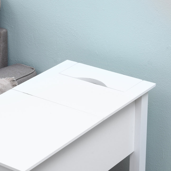 Mesa Auxiliar Mesa Lateral com Tampa Abatível Prateleira de Armazenamento e Orifício para Cabos Oculto para Sala de Estar Dormitório 60,5x32,5x70cm Branco