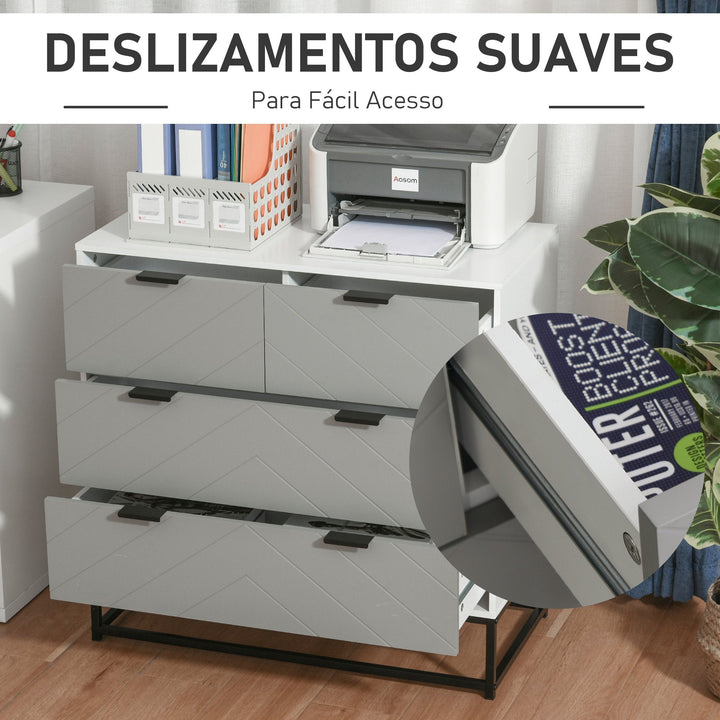 Cômoda tipo aparador com 4 gavetas base elevada e desenho anti derrapante 80x40x79 cm Branco Cinzento e Preto