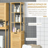 Coluna Casa de Banho de Bambú Coluna Alta para Casa de Banho com 3 Prateleiras e 1 Porta Móvel de Armazenamento para Sala de Estar Cozinha 34x30x173cm Natural