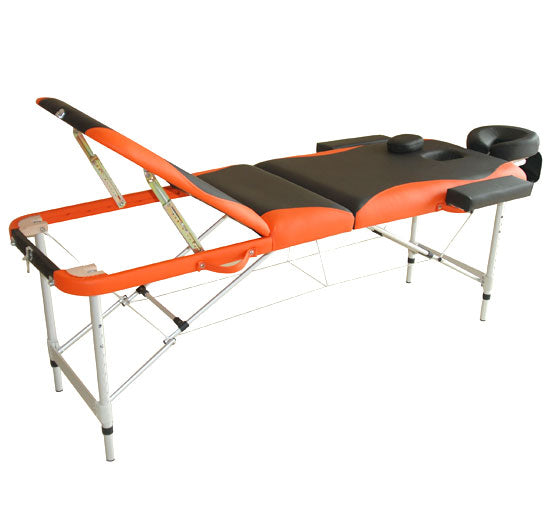 Marquesa Dobrável e Portátil para Fisioterapia - Preto e Laranja - Estrutura em PU e Alumínio - 185x60 cm