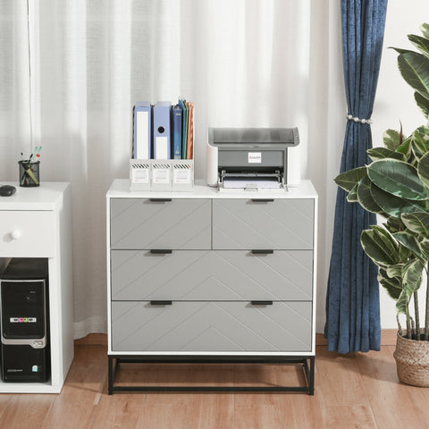 Cômoda tipo aparador com 4 gavetas base elevada e desenho anti derrapante 80x40x79 cm Branco Cinzento e Preto