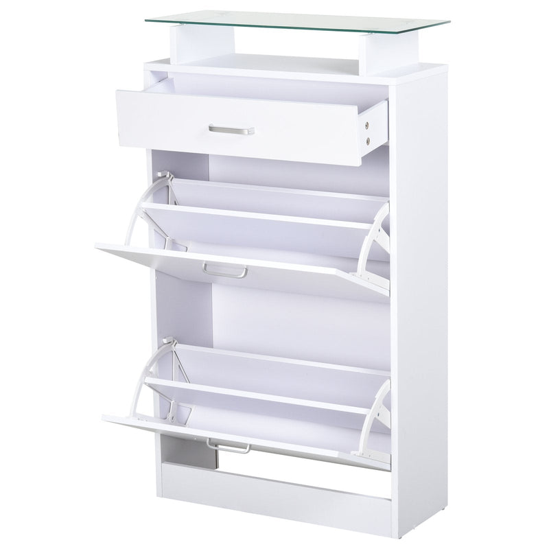 Organizador de sapatos com 3 gavetas Prateleira de vidro Carga 50 kg 60x24x105,5 Branco