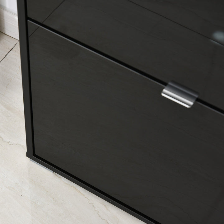 Armário de sapatos com 6 prateleiras Porta Inclinada capacidade de 18 Pares Preto