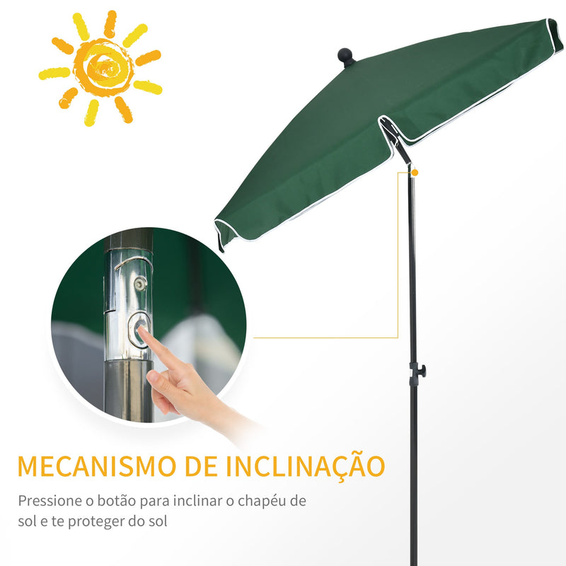 Chapéu de Sol Retangular de Jardim 198x130x240cm Chapéu de Sol de Alumínio com Função de Inclinação para Terraço Pátio Exterior Verde