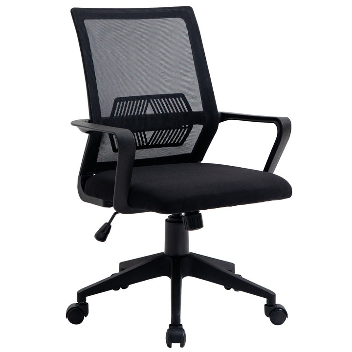 Cadeira de escritório ergonômica giratória ajustável em altura com apoio de braços e apoio lombar Tecido respirável 61x58.5x89-99 cm Preto