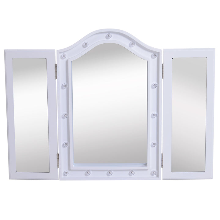 Espelho de Maquilhagem com Luz LED Dobrável Espelho Triplo de Mesa Presente Original para Mulher, 73x53,5x4,5cm