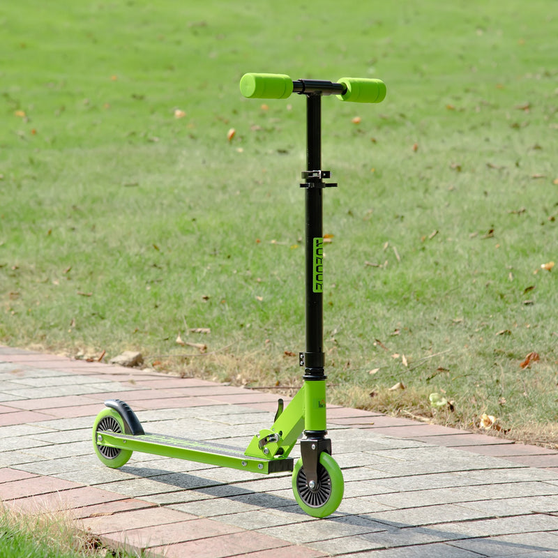 Trotinete para Crianças acima de 3 Anos Dobrável Scooter de 2 Rodas com Guiador Altura Ajustável Freio Posterior e Pedal Antiderrapante Carga 50kg 67,7x34x79,5-89,5cm Verde