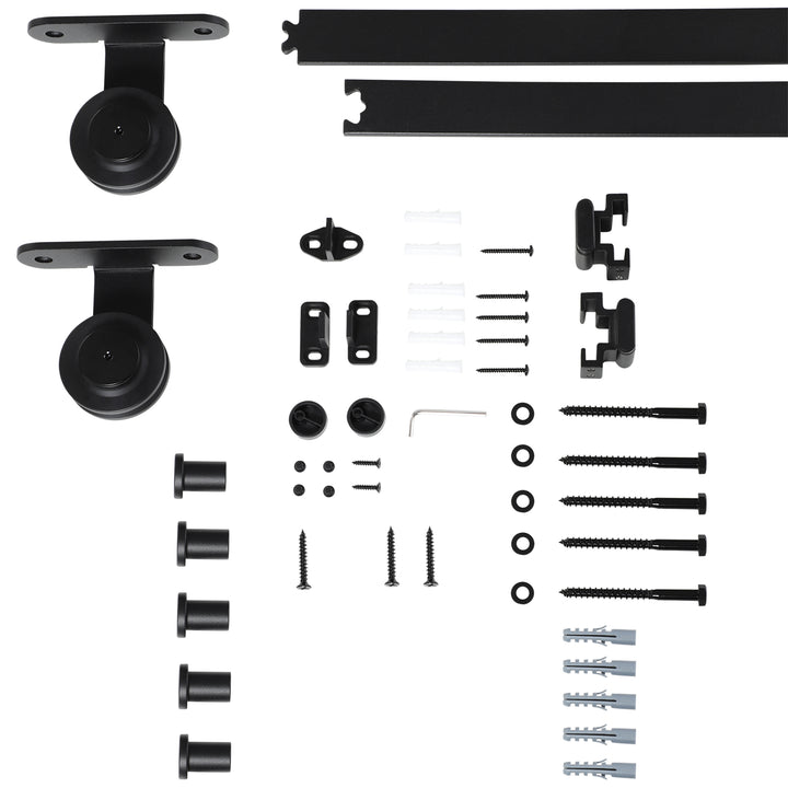 Ferragem para Porta de Correr 200cm Kit de Acessórios para Porta Corredeira com 2 Trilhos de Aço de Carbono Carga Máxima 100kg 200x40x0,6cm Preto