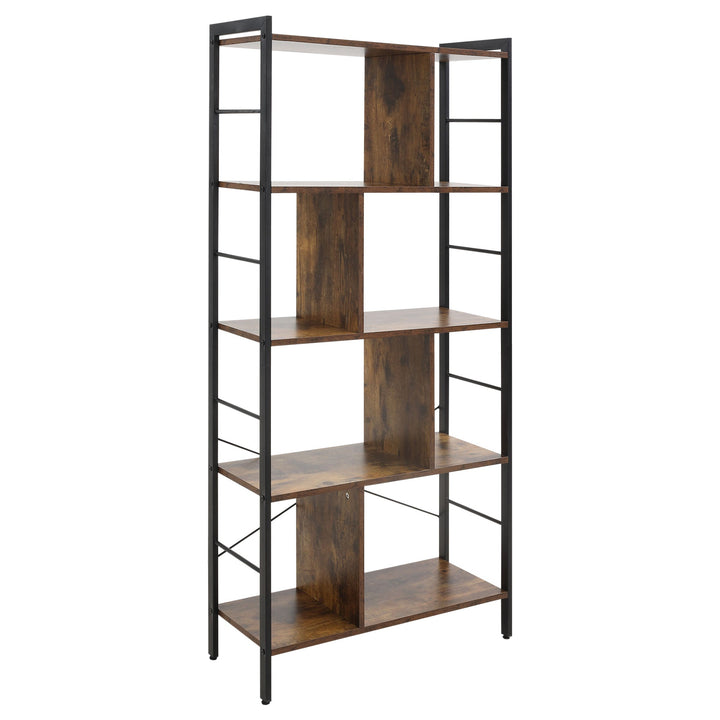 Estante para Livros de 4 Níveis com 8 Compartimentos de Armazenamento Estilo Industrial para Sala de Estar Escritório Dormitório 74x30x157,5cm Marrom Rústico