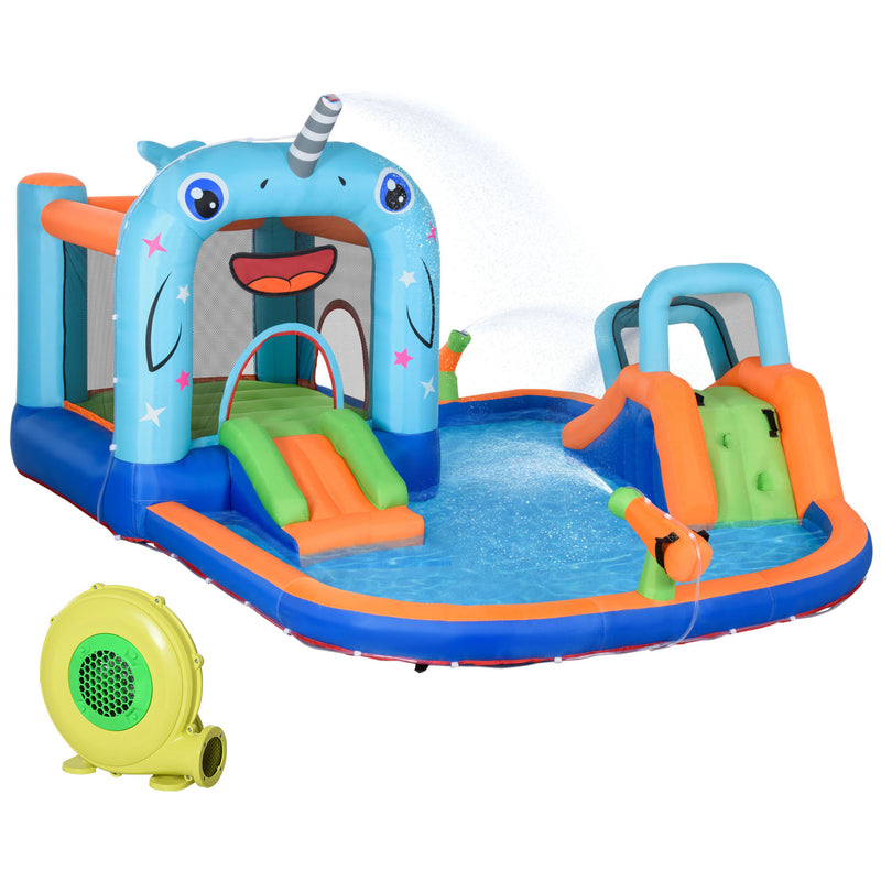 Castelo Insuflável para Crianças de 3-8 Anos com Escorrega Trampolim Piscina Castelo Insuflável com Inflador e Bolsa de Transporte para Exterior 420x370x230cm Multicolorido