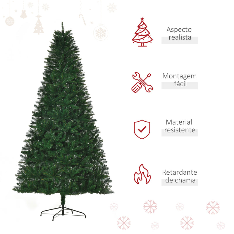 Árvore de Natal Artificial 240cm Ignífuga com 1499 Ramas com 2 Tipos de Pontas de PVC e Base de Aço Decoração de Natal para Interiores Verde